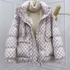 New Checkerboard Down Jacket Women's Short Hooded Loose Thickened White Duck Down Jacket Trend