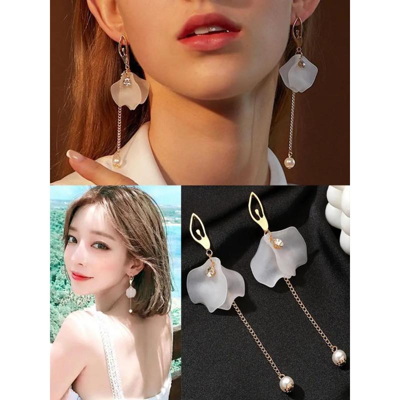 Korean Fashion Zircon White Flower Drop Earrings For Women Jewelry 2025 Trending New Sweet Women's Flowers Earrings Z40