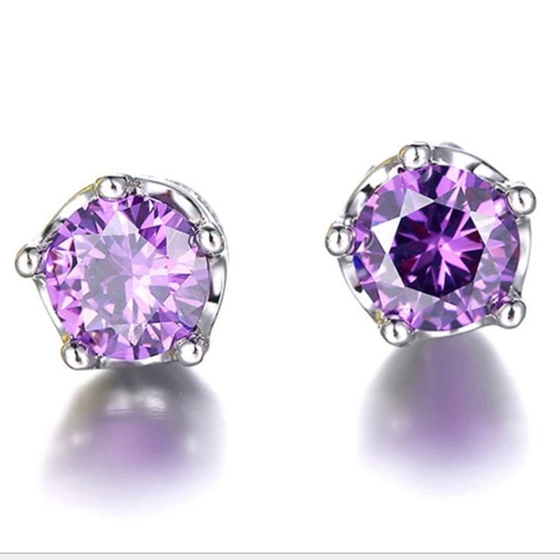 Klassische Krone, silberfarben, Amethyst-Kristall-Ohrstecker für Damen, elegante Ohrringe, Schmuck, Geschenk