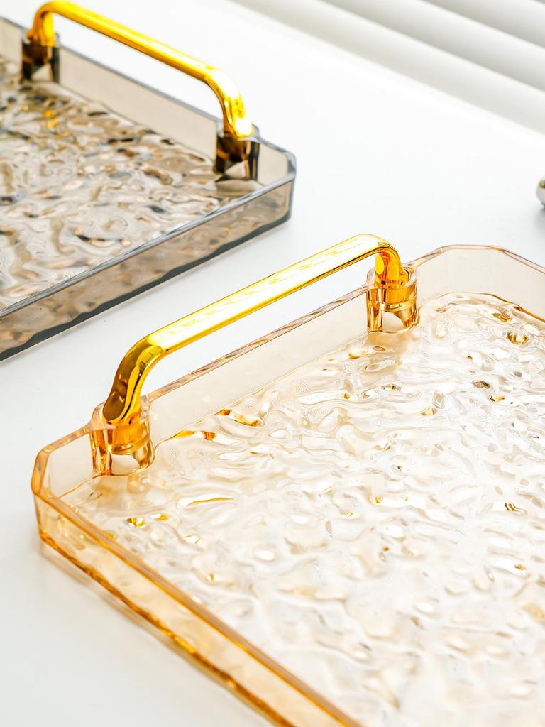 Luxurious Rectangular Shockproof Tea Cup Coaster with Gold Edge - Multi-functional Storage Tray for Living Room