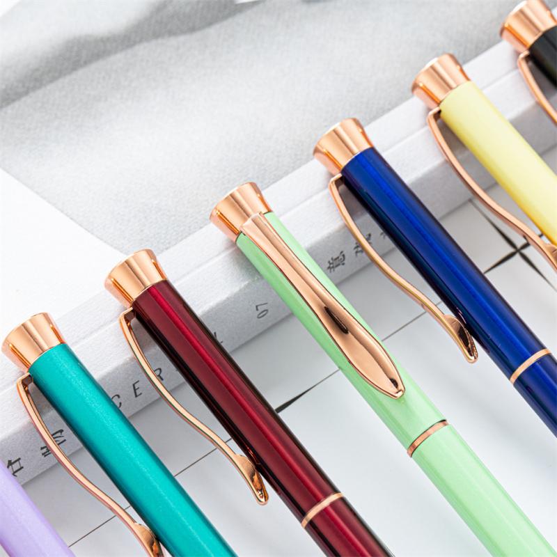 Caneta esferográfica de metal multicolorida, caneta esferográfica giratória, ferramenta de escrita para escola, papelaria, escritório
