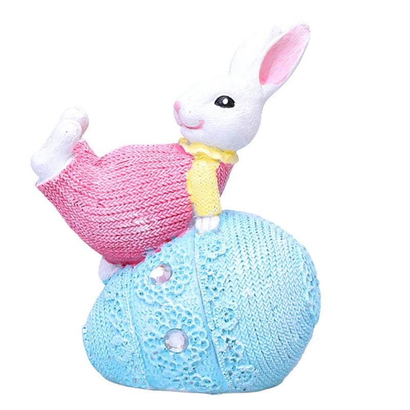 Hand Paint Resin Rabbit Figurine Desk Decoration With Unique Eggs Designs Rabbit Statues For Home Or Offices Space