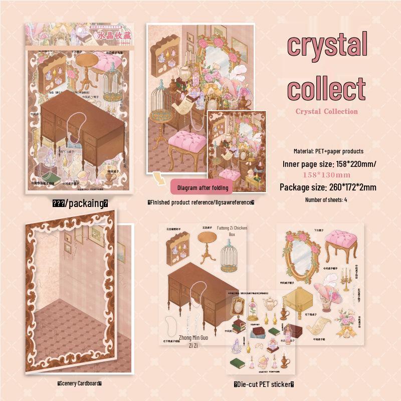 Retro Desk Scenery Stickers: 4 Sheets of DIY Paper-like PET Illustrations