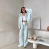 Y2K Sportswear Women's Solid Color Long Sleeve Zippered Cardigan Hooded Sweatshirt Lace-up Trousers Two-piece Set