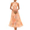 Spring New, Elegant Vacation Print Neck Sleeveless Dress Long Dress