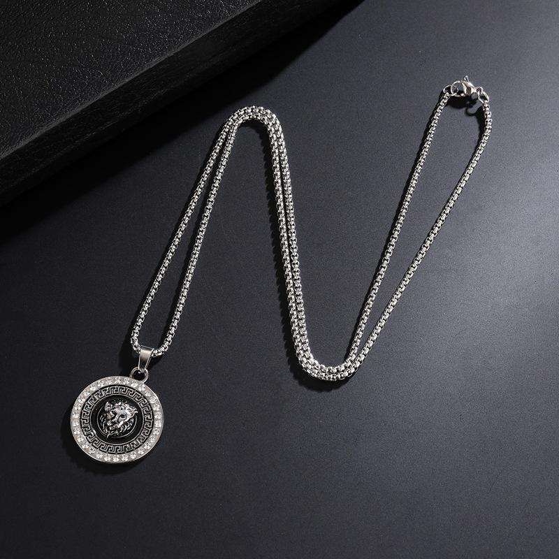 Colier pandantiv Cap de Leu Mare Zid Chinezesc Stil European și American cu Farmec Strălucitor