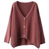 Johnature Vintage Cotton Knit Cardigan Women Solid Color Casual Sweater Long Sleeve Button V Neck Clothes