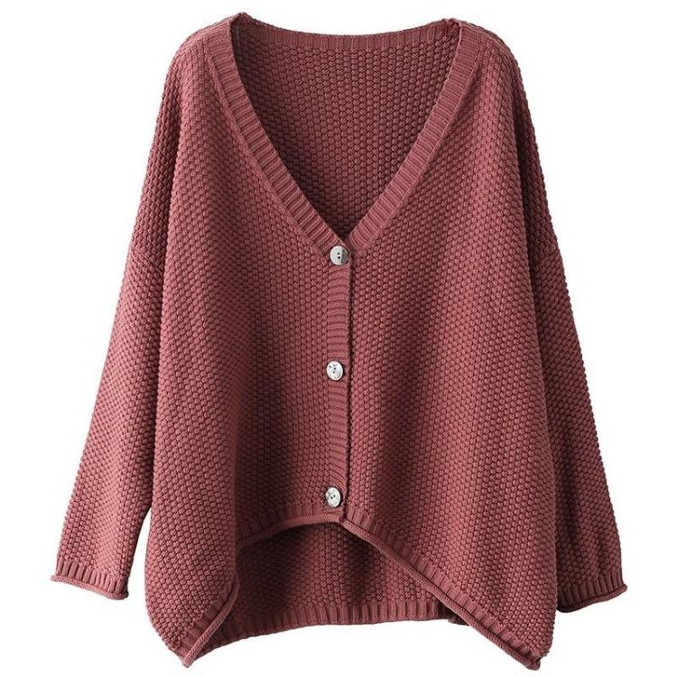 Johnature Vintage Cotton Knit Cardigan Women Solid Color Casual Sweater Long Sleeve Button V Neck Clothes