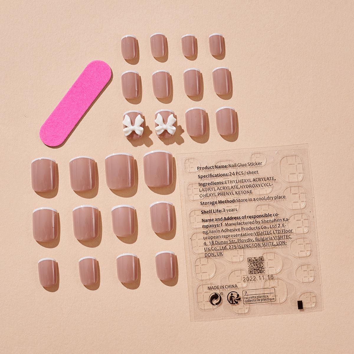 

Трансграничные длинные квадратные французские ногти-накладки с бантом