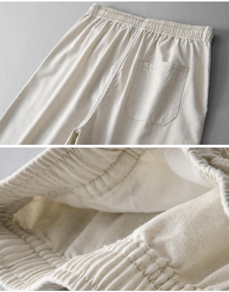 Men's Plus Size Cotton Linen Elastic Waist Trousers - Loose Straight Leg Summer Pants