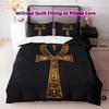 3-teiliges ägyptisches Ankh-Kreuz Bettbezug-Set Schwarz Gold Digitaldruck Polyester Bettwäsche mit Kissenbezügen Reißverschluss