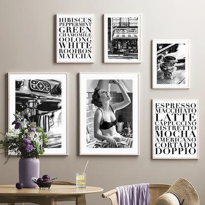 Pariser Mode Mädchen Rotwein Kaffee Schwarz Weiß Fotos Poster Drucke Wandkunst Leinwand Malerei Bilder für Wohnzimmer Dekor