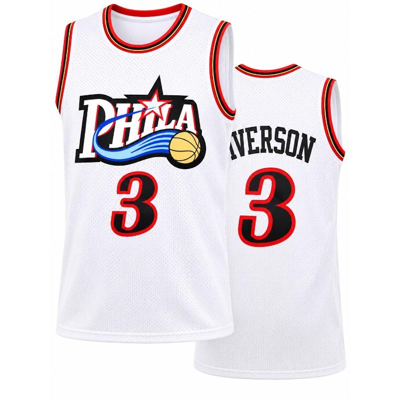 Fashion Retro Iverson 3 PHILA Split Jersey Black & Red Two-Tone Print Sports Uniform Casual 3d Printed Vest Kids and Men Women