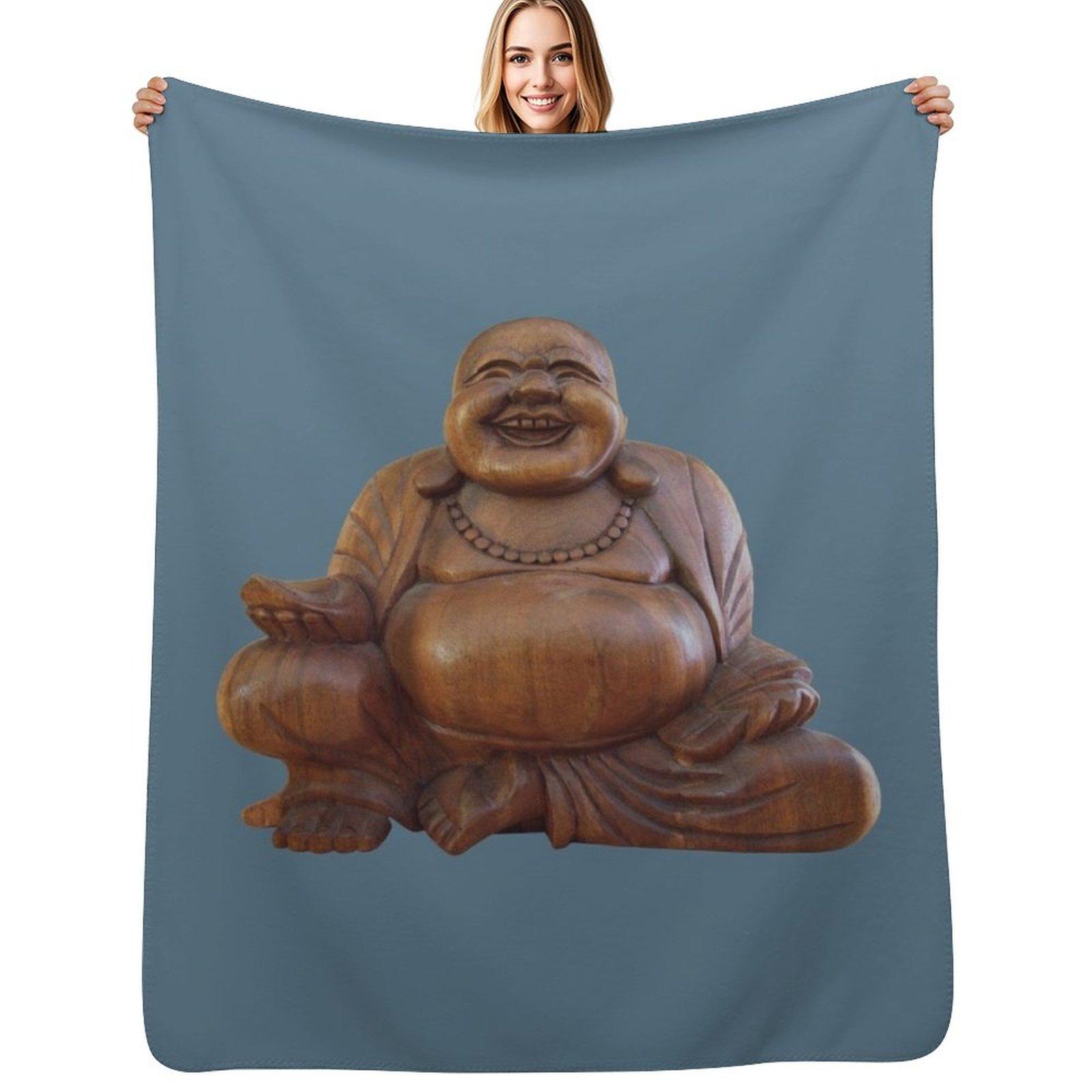 Wooden Laughing buddha Throw Blanket Stylish Decor Blanket Gift for Friends Roommate Size: 75*100cm, Weight: 230 GSM