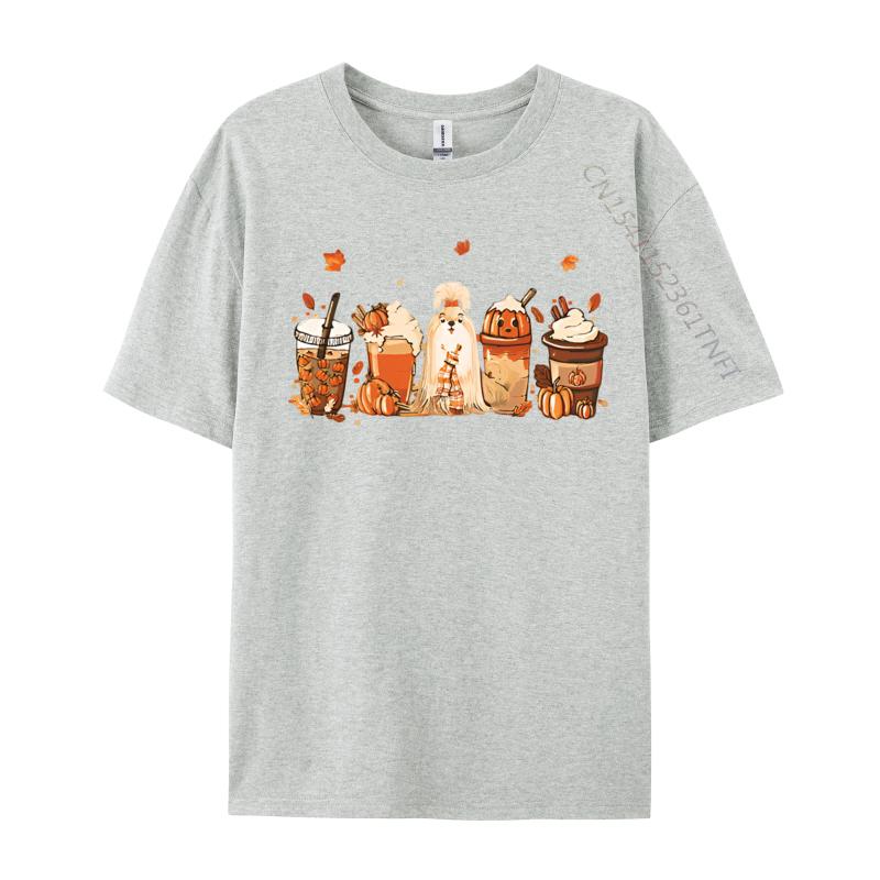 Casual T Shirt ShihTzu Dog Coffee Drink Pumpkin Special Tshirt Men Tee Shirts Soft Texture Man Clothing 3d Printed T Shirts