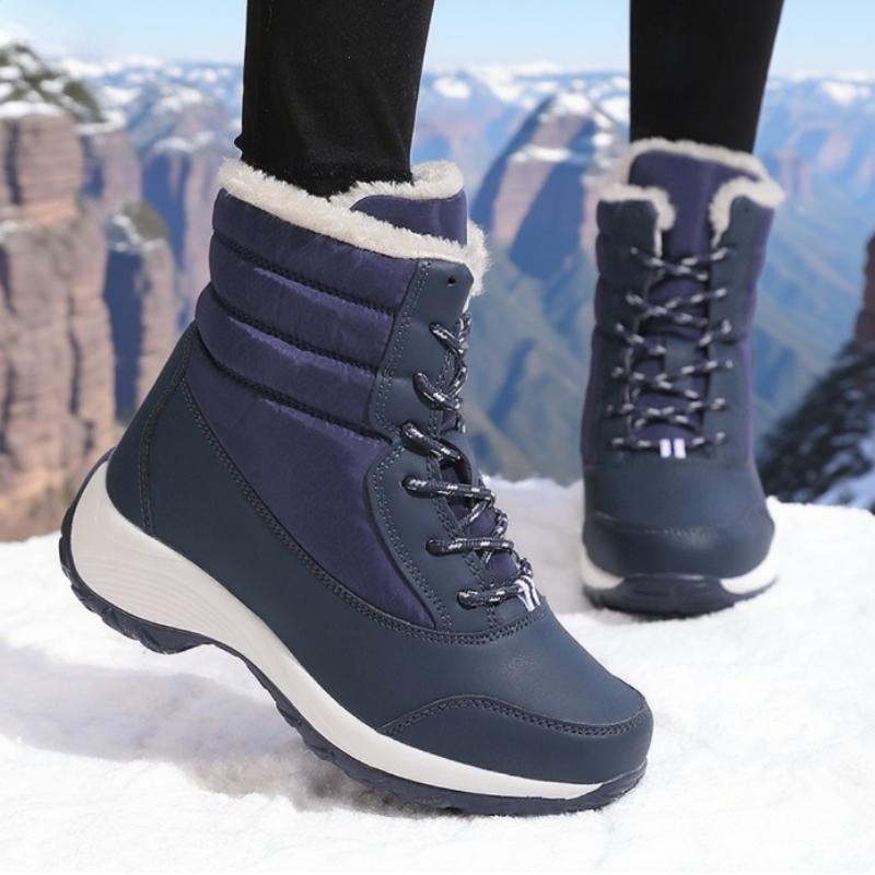 Women's Snow Boots Waterproof Warm Plush Lining Anti-Slip Sole Low Heel Ankle High Stylish Two-Tone Size 36-42 Winter Essential