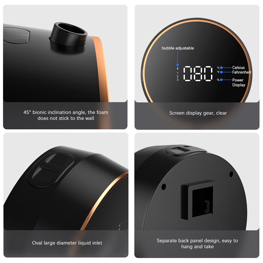 2000mAh Liquid Fast Foaming Pump Wall Mounted with Temperature Digital Display White/Black Automatic Touchless Sensor Soap Dispenser Hand Sanitizer
