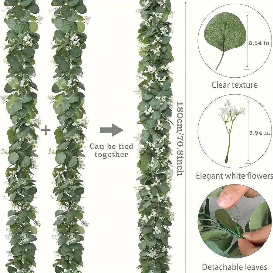 1pc Artificial Eucalyptus Garland,Realistic Greenery with Flowers & Foliage,No Maintenance Plastic Vine for Wedding,Home, Garden