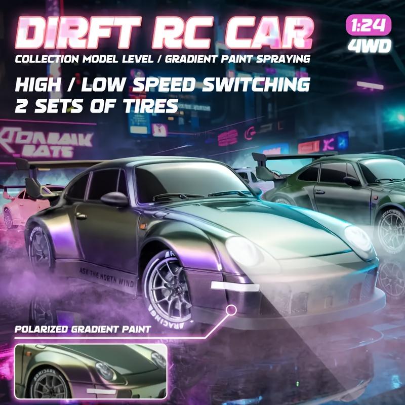 1:24 Scale RC Drift Car 4WD 2.4GHZ 28km/h HighSpeed Alloy Metal Racing Car With Drift Tires Barricades And LEDLights Gift For Boys