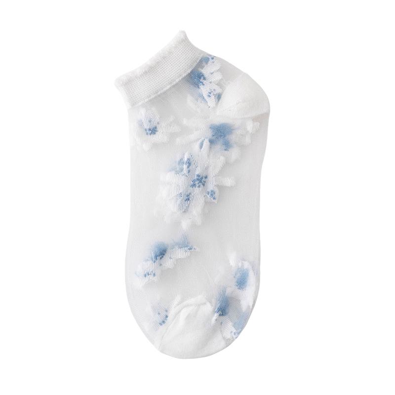 

1Pair Short Socks Lace Thin Socks Breathable JK Accessories Low-cut Blue Series Summer Student Girl Mesh