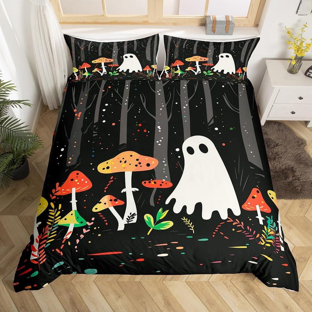 Cute Ghost Duvet Cover Twin King Halloween Bedding Set For Kids Girl Microfiber Horror Theme Comforter Cover With 2 Pillowcases