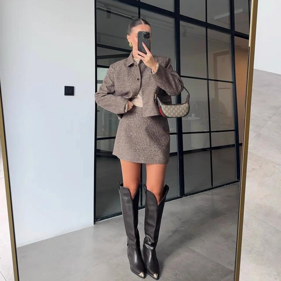 2025 European & American Autumn Cardigan Dress: Waist-Cinching, Hip-Hugging, Elegant Short Skirt for Women 3XL хаки