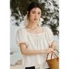 Women's French Style Lace Puff Sleeve Square Neck Blouse