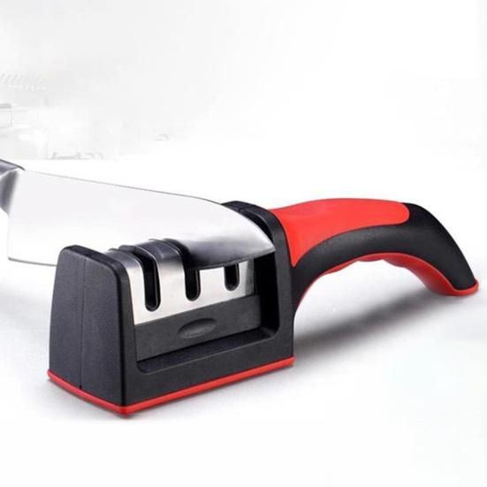 Kitchen Sharpener Speed Grinding Comfortable Grip 3 Stage Slots Non-Slip Safe Efficient  Manual Sharpener for Home
