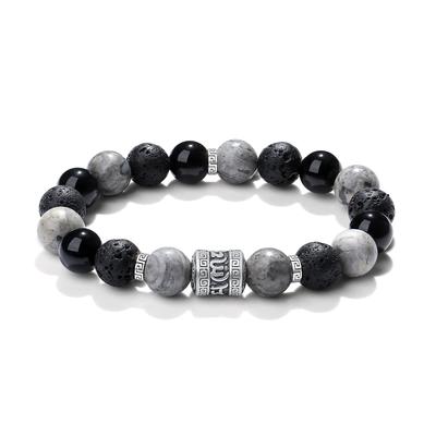 Bracelet Popular Natural Stone Power Stone Obsidian Lava Stone Silver 925 Metal Hypoallergenic Large Ball Bracelet for Men Amulet Energy Present