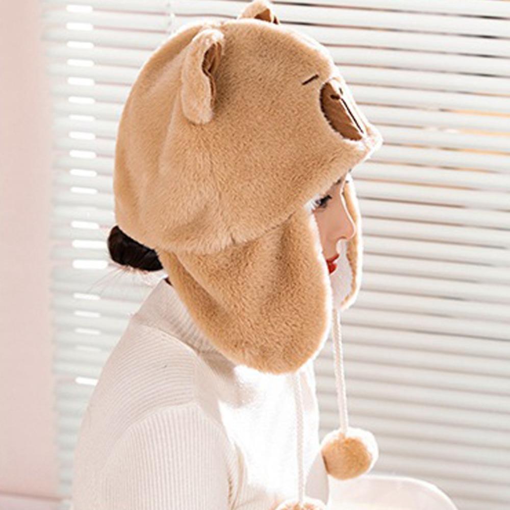 Pullover Hat Cute Plush Capybara Hat Cartoon Animals Ears Beanie Hats  Streetwear