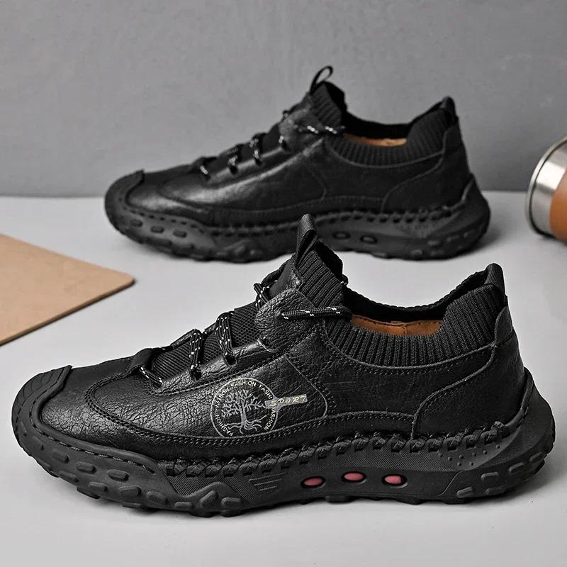 

Обувь ручной работы из натуральной кожи, мужские мокасины, деловая повседневная обувь, классическая мягкая кожа, дышащая мужская обувь на плоской подошве 46 чёрный