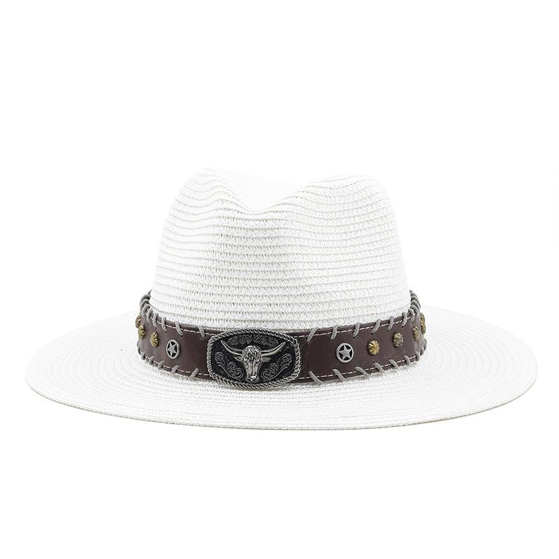 European and American retro literary hats cow head decoration western denim straw hat casual jazz hat men's and women's curved hats