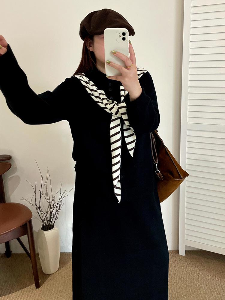 Elegant Plus Size Women's Knitwear Set: Half-High Collar Cardigan & Half Skirt (Winter 2025 Collection)