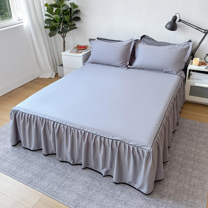 Skin-friendly Bed Skirt Pure Cotton Bed Cover Solid Color Bedspread with Ruffles Home Bed Linen jupe de lit (No Pillowcase)
