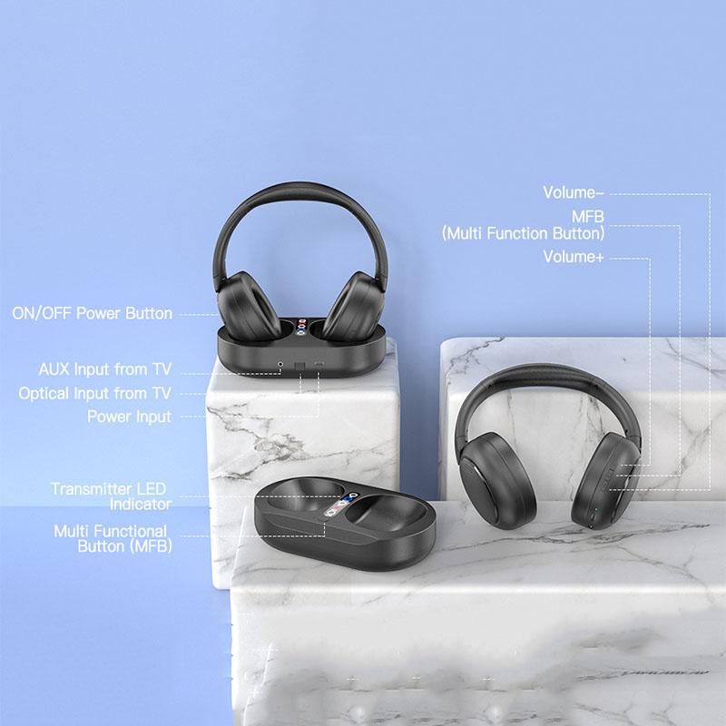 Căști Wireless Bluetooth + 2.4G pentru Transmițător TV Cu Bază de Încărcare Intrare Optică RCA Aux Căști Capacitate Mare