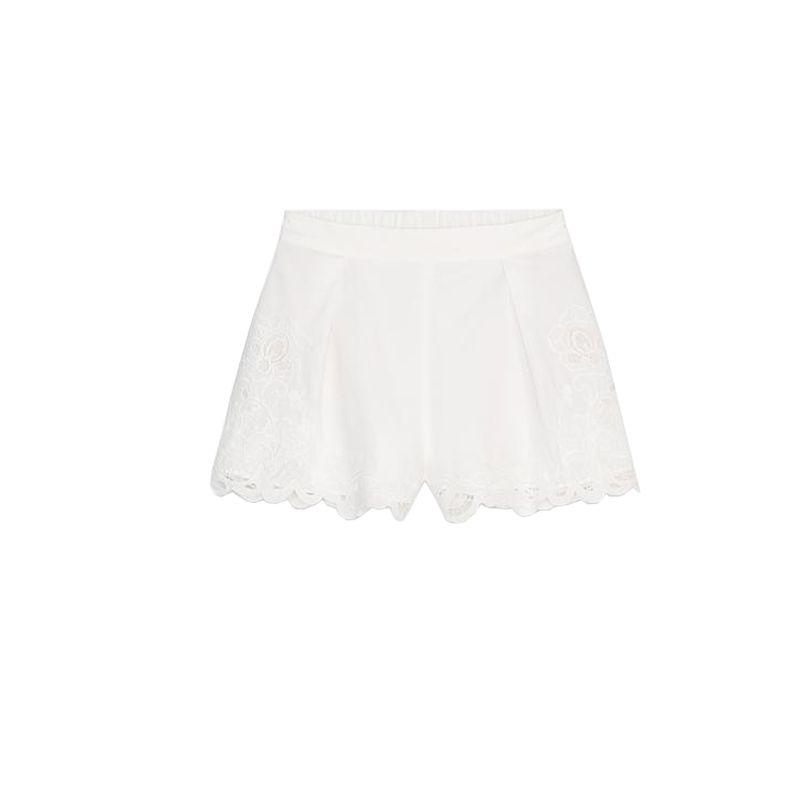 

Spring and Summer Cotton Vertical Lace Trim Embroider Shirt 4786058 High Waist Embroider Pleated Shorts 4786059 White Pants L