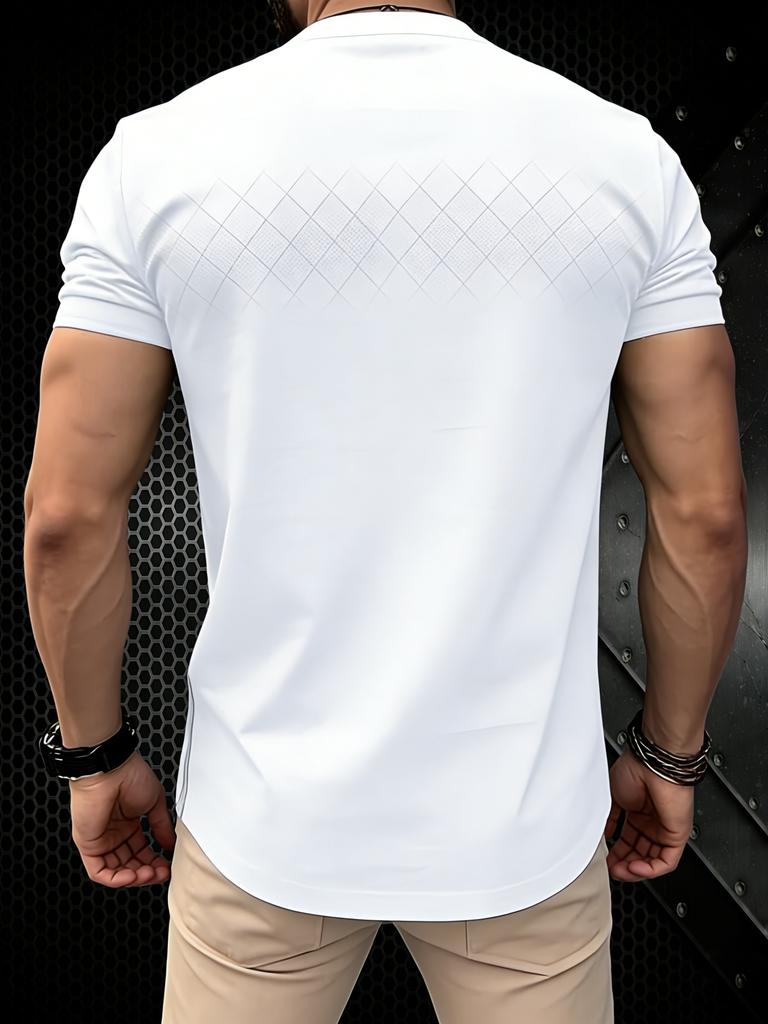 Men's Short-Sleeve T-Shirt with Quadrilateral Vertical Stripes and Side Seam Accents - Versatile Top for Daily Casual and Commuting Wear