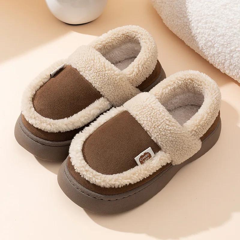 Fashion Women Plush Warm Home Platform Slippers Winter New Soft Comfortable House Floor Cotton Shoes Girls Indoor  Wedge Fluffy Slippers