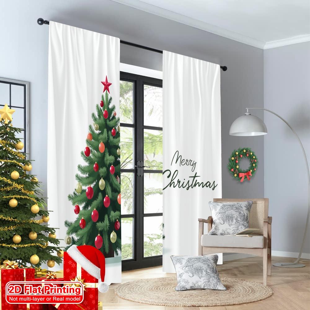 2pcs 2D Flat Printing Merry Christmas Popular Window Curtains Merry Christmas Tree Design_a Fabric Without Electricity Party