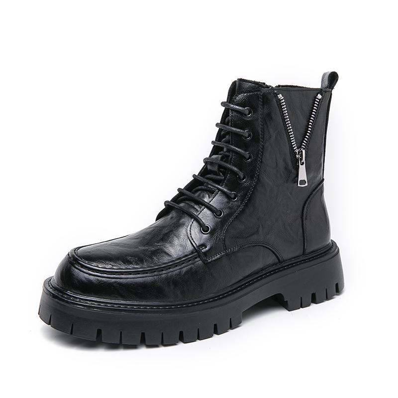 New Men's High-Top Leather Martin Boots - Autumn/Winter European & American Fashion, Lace-Up Motorcycle Ankle Boots.