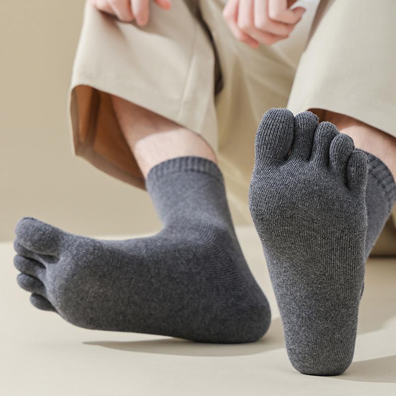 1/5 Pairs Winter Thick Five Finger Socks Man Cotton Solid Business Anti-Bacterial Breathable Warm Floor Sleeping Terry Toe Socks