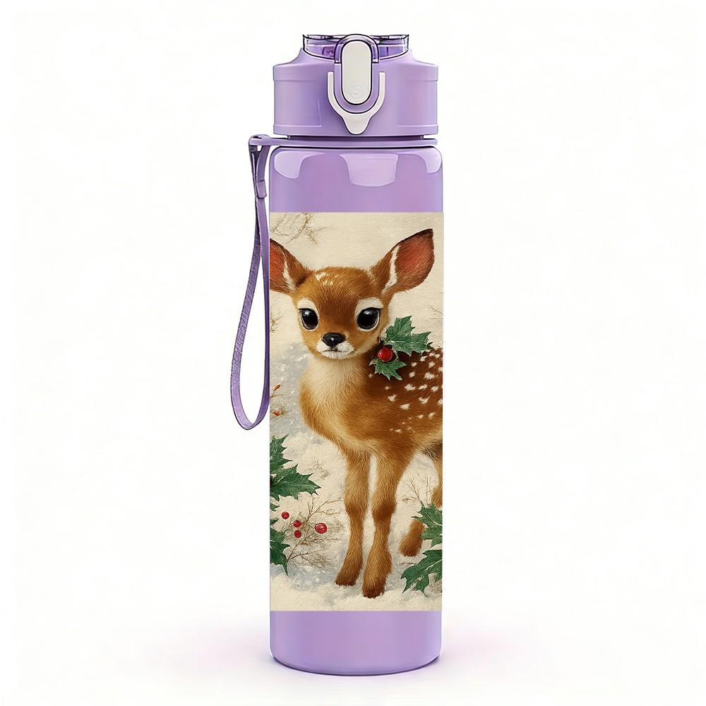 1PC Fawn Deer Autumn Leaf Print 750ml Color Plastic Sports Water Bottle Leakproof Flip Straw Lid Suitable for Sports Office Home Use