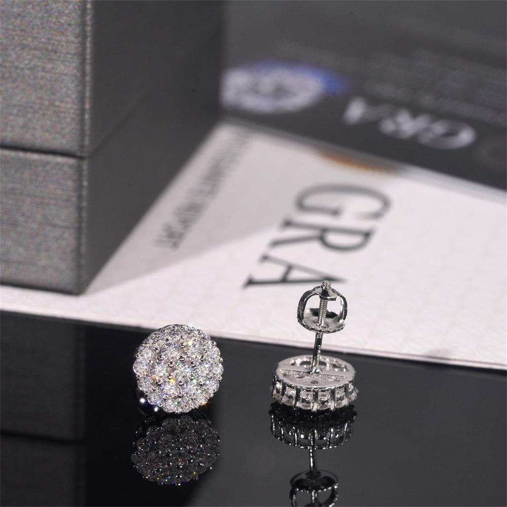 Full Pave Round Cluster Ball Moissanite Stud Earrings Screw Back GRA Certified D VVS1 S925 Silver Women Bridal Wedding Earrings