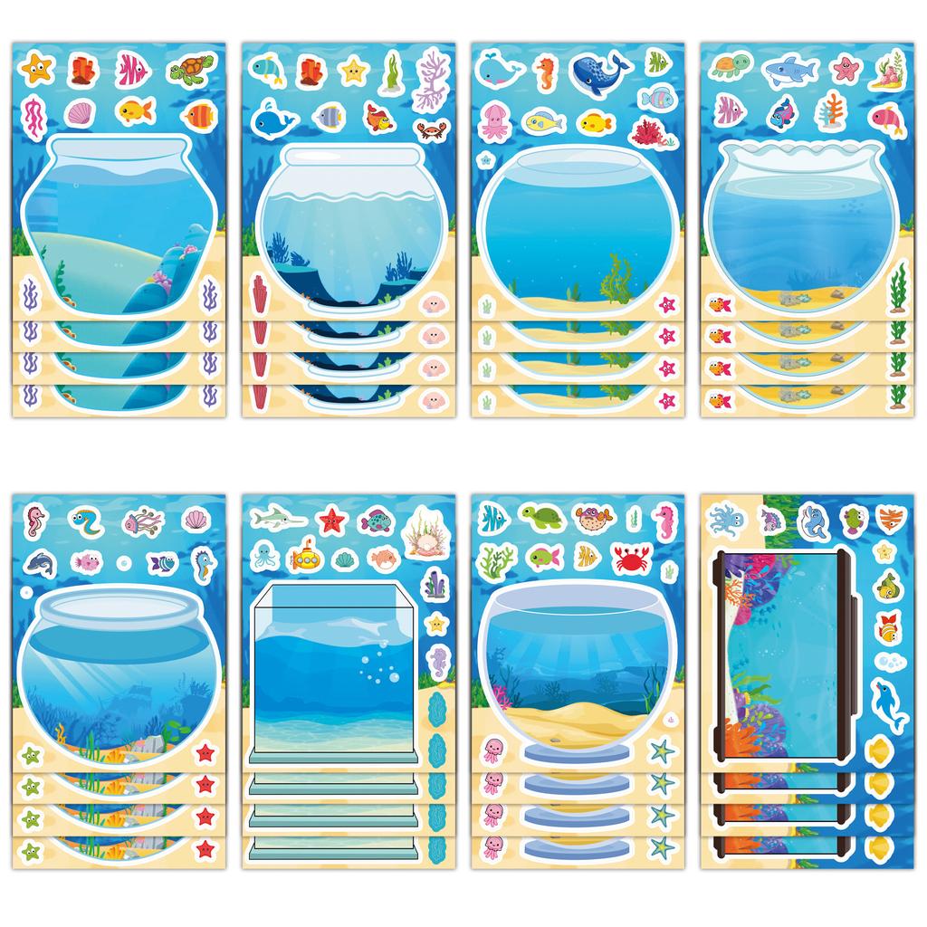 8pcs Ocean Water Tank Fish Tank Cute Puzzle Sticker Waterproof Decals Stickers For Notebook Phone Thermos Diy Stickers Toys Gift
