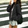 Women's Long Sleeve V-Neck Zip-Up Jacket Loose Fit Color Casual Outerwear