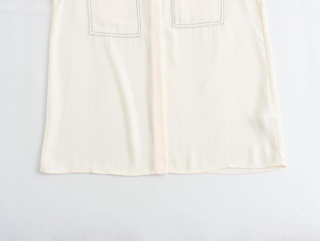 Spring 2025 Women's Color Block Casual Loose Shirt with Pocket and Turn-Down Collar
