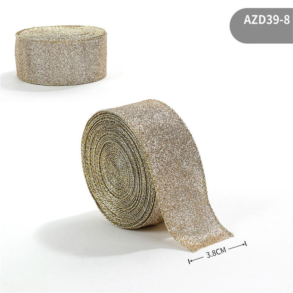 2m Christmas Ribbon Golden Silver Champagne Polyester Gliter Ribbon DIY Xmas Tree Bow Gifts Packing Navidad Home Decoration