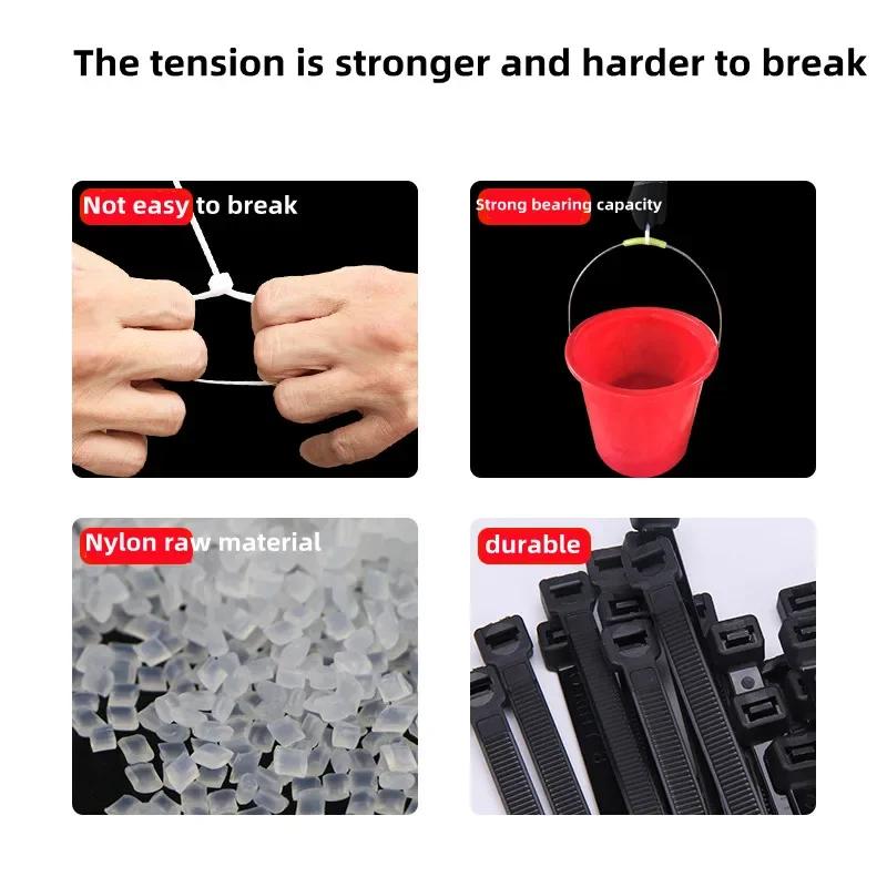 Self-locking Plastic Nylon Tie 100 PCS Black 5x300cable Tie Fastening Ring4x200 Cable Tie Zip Wraps Strap Nylon Cable Tie Set