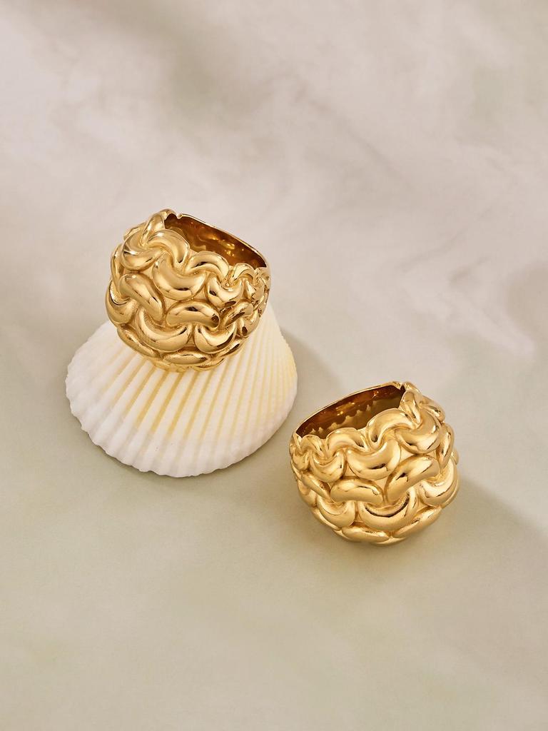18K Gold Plated Stainless Steel Hollow Ring – Exaggerated Design, Fashionable, Versatile European & American Jewelry