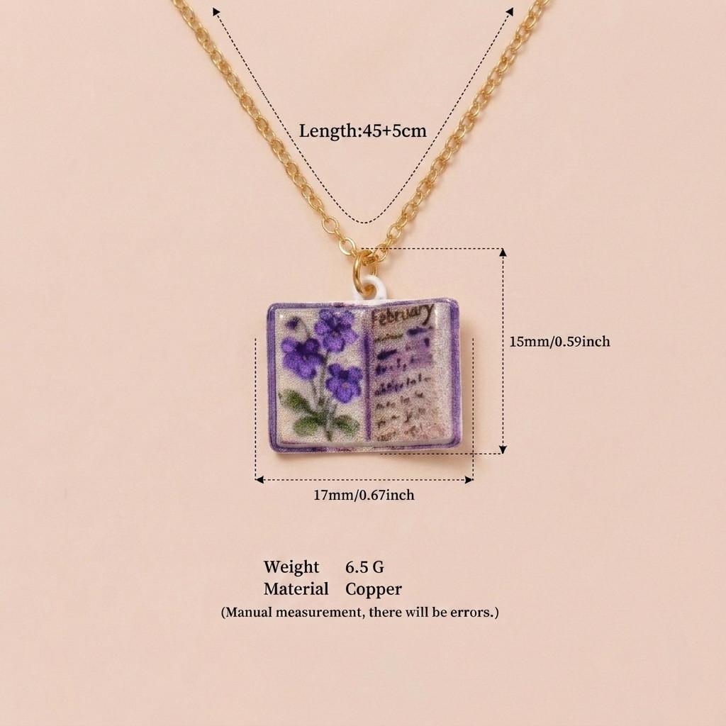 Retro Copper Heart Necklace For Ladies With Dainty Book Charm And Melodic Elements